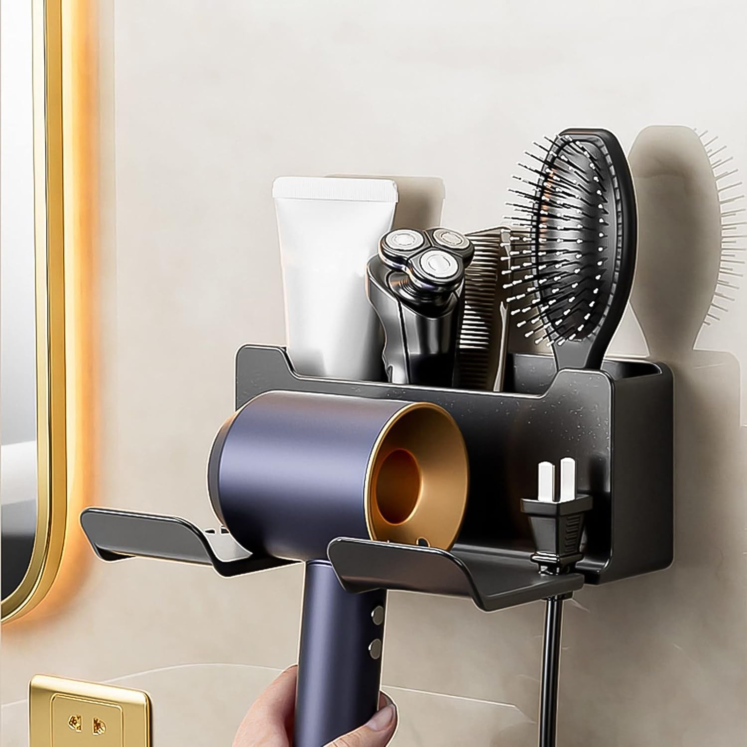 3 Compartment Wall Mount Hair Blower, Hair Dryers Holder (1 Pc) 3 Compartment Wall Mount Hair Blower, Hair Dryers Holder (1 Pc)